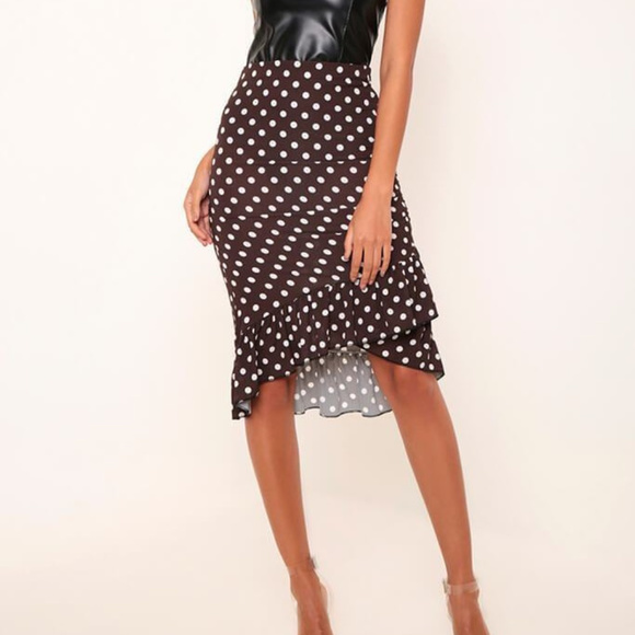 Dark Brown Ruffle Midi Skirt Polka Dot - Picture 3 of 5